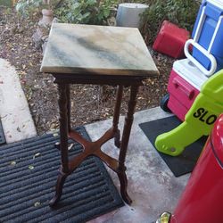 REAL MARBLE TOP WOOD BASE VINTAGE PLANT LAMP ETC SIDE TABLE 18 FINAL PRICE