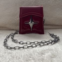 Purse - Red With Metal Chain Strap