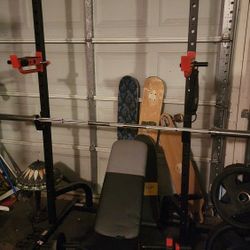 Squat Rack, Bar, Weights, Bench, Trap Bar