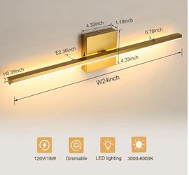 Gold LED Vanity Light 24” | Dimmable Bathroom Light Over Mirror | 5 CCT Modern Wall Sconce