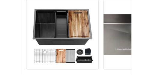 30 in. Undermount Single Bowl 18 Gauge Gunmetal Black Stainless Steel Workstation Kitchen Sink