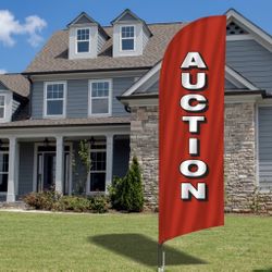 Auction Advertising Feather Banner Swooper Flag Sign with Flag Pole Kit