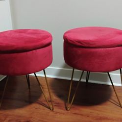 A Pair Of Small Ottoman Stools With Storage 