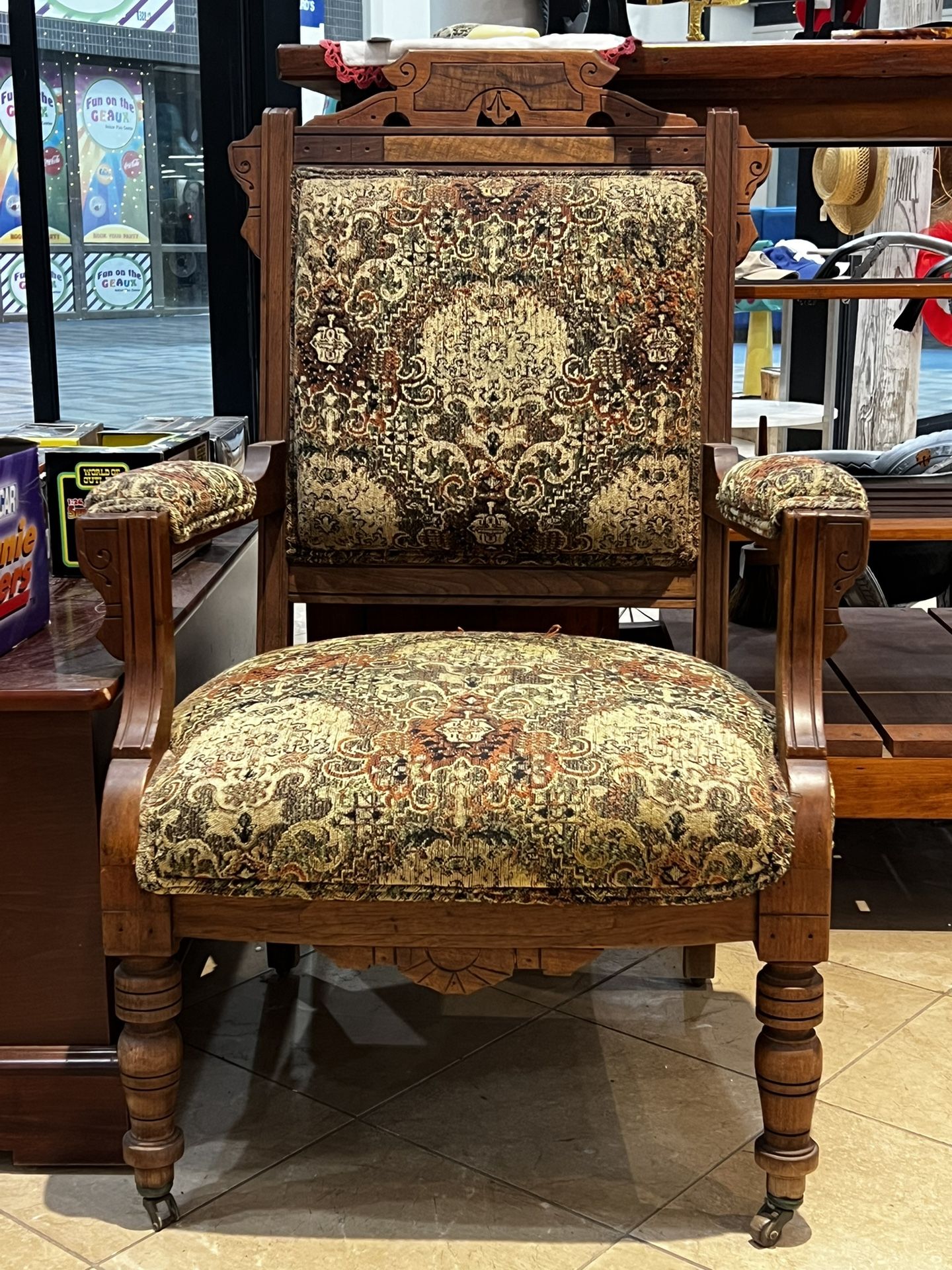 Antique Wooden Tapestry Chair