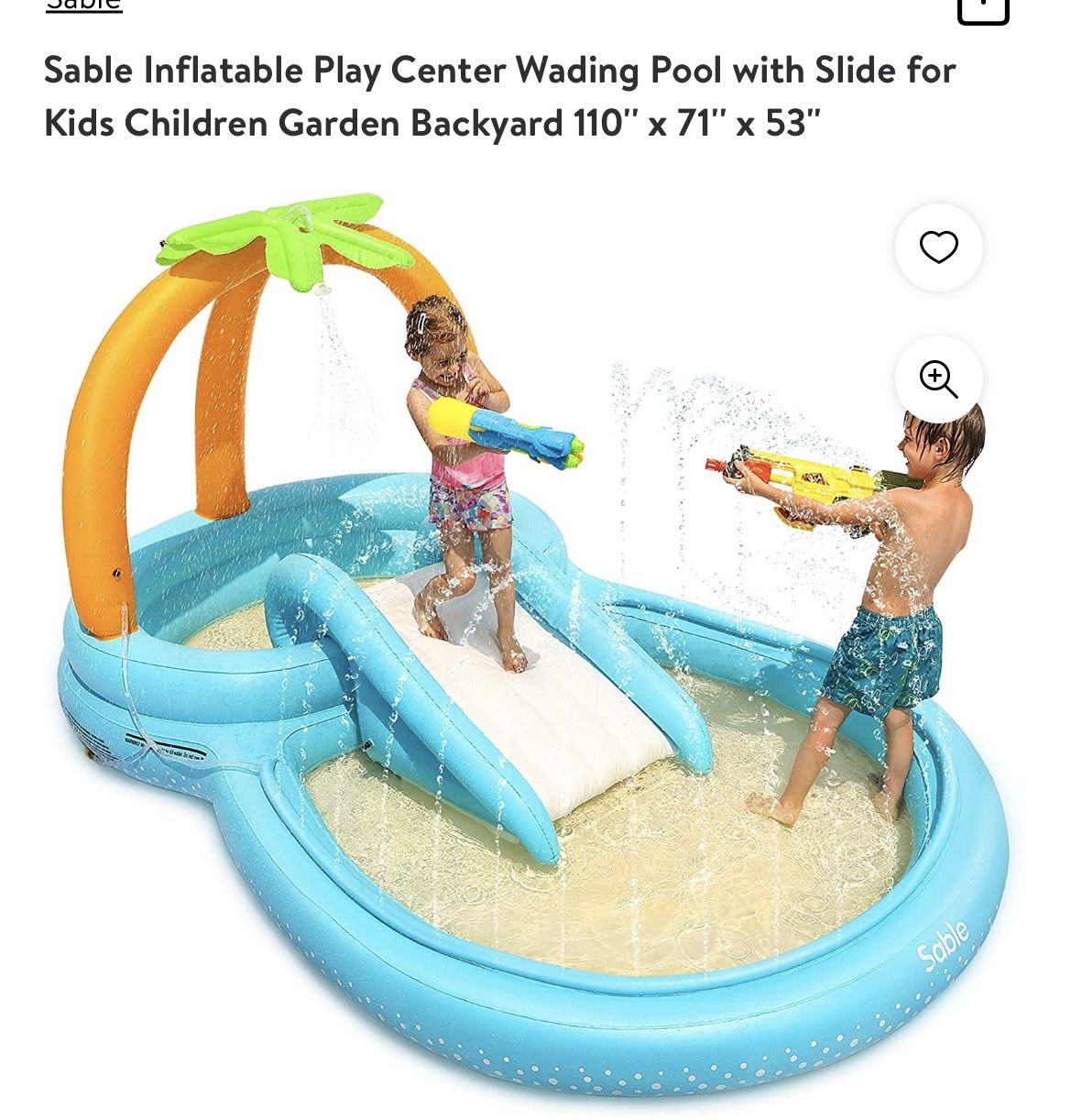 Sable Inflatable Play Center Wading Pool w/Slide for Kids Children Garden Backyard 110"× 71"x5 NEW