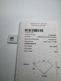 Diamond -2.08 Carat Princess Cut Lab Grown Diamond E VVS2