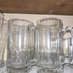 4 TALL HEAVY STEINS BEER MUGS 34 OZS