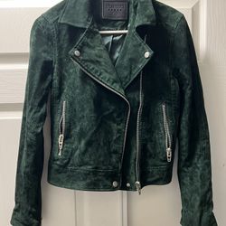 BlankNYC Green Suede Leather Moto Jacket Zip Biker Cropped