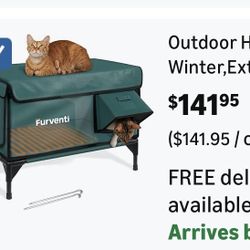 Outdoor Heated Cat House in Winter, Waterproof, Elevated Feral Cat Shelter, Green