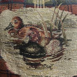 Vintage style Tapestry Throw Pillow With Mallard  Duck