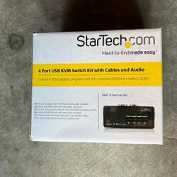 Four port USB KVM switch kit with cables and audio
