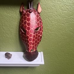 Wood Giraffe Mask - Hand carved and painted