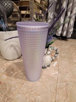 STARBUCKS Spring 2022 Iridescent Frost White Grid Tumbler Soft Touch Venti 24 oz