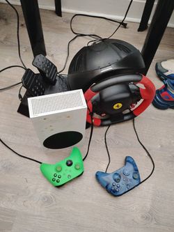 Xbox and steering wheel set
