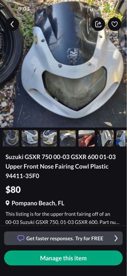 2001 to 2003 GSXR 600 750 also 2001 through 2002 GSXR 1000 parts