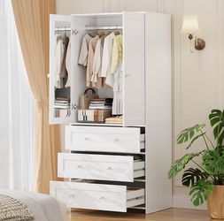New in Box - White Wardrobe Armoire with Mirror - JY240710