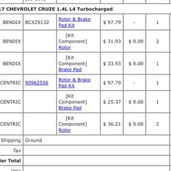 2017 Chevy Cruze Brakes (package) 