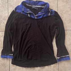 Striped blue and black collared shirt