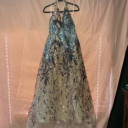 Beautifu Gold And Blue Dress Halter Top
