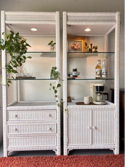 White wicker bookcase pair