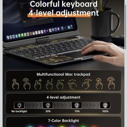 Transparent Keyboard Case for iPad Pro 11" (M5/M4, 2025/2024) Wireless Keyboard with 7 Colors Backlight, 360° Rotatable Protective Case with Pencil Ho