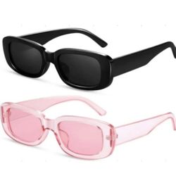 Set of 2 Pink & Black Women's Rectangle Sunglasses