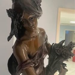 Bronze 38” A.MORAEU sculpture with marble 31” stand
