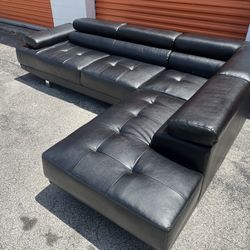 Black Leather Sectional Sofa Couch NEW