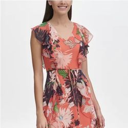 Brand New Woman’s Tommy Hilfiger Pink Floral Chiffon Dress Up For Sale 
