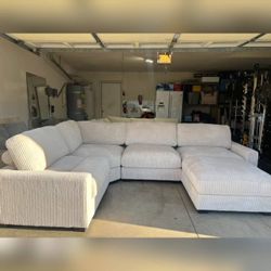 90 x 127 inch Beige corduroy 5Pc sectional Modular sofa set