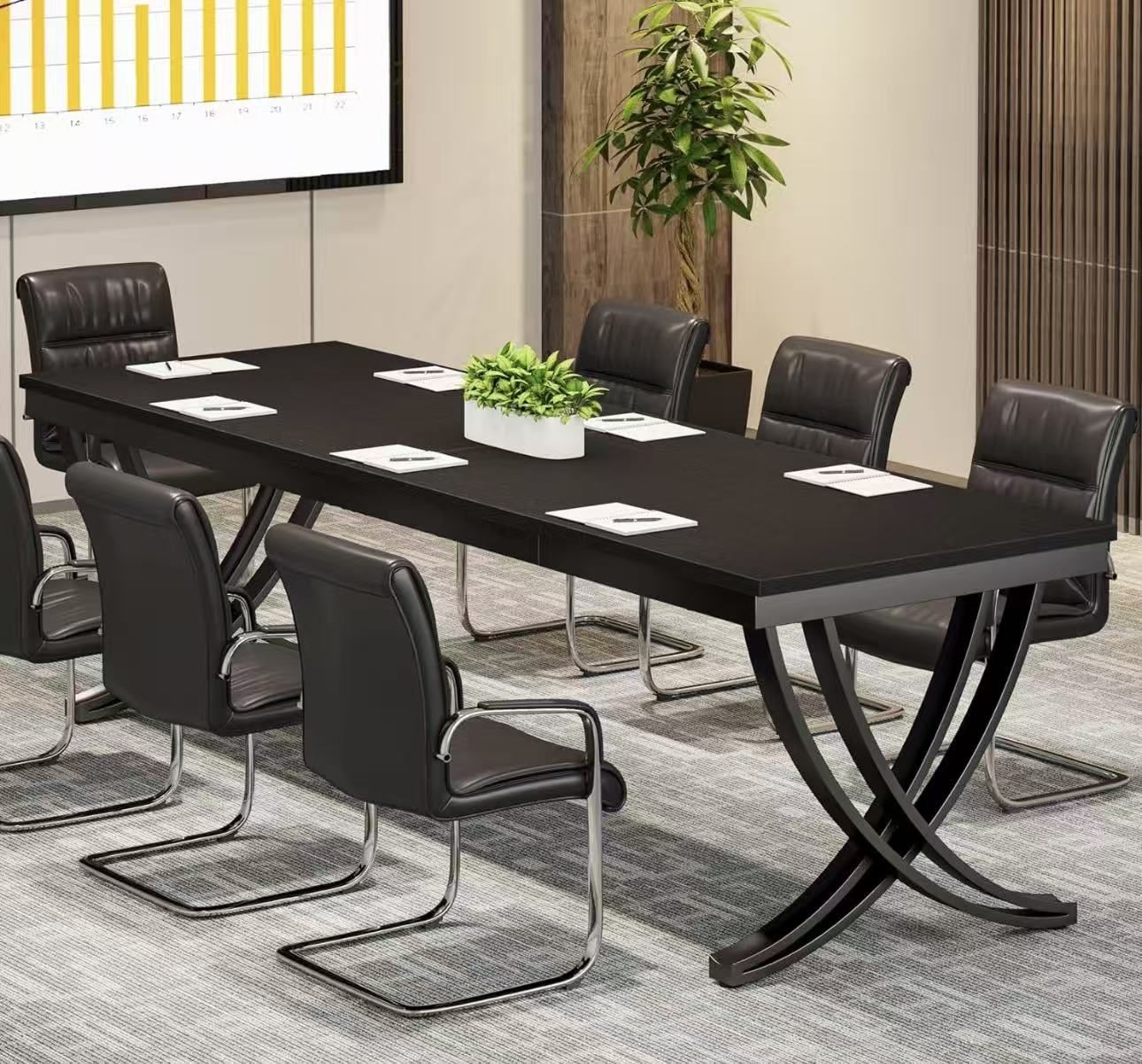 RY0189 6.5FT Conference Table for 6-8 People, 78 inch Long Rectangular Seminar Table with Strong Metal Frame, Business Furniture Boardroom Desk for Of