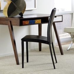 Pair Of Dark Brown Leather Glide Kitchen Dining Chairs
