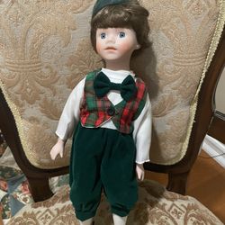 Porcelain Doll Collectible Christmas Boy with Hat