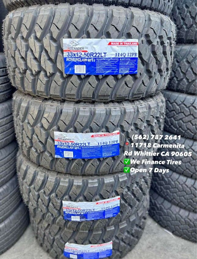 33x12.50R22 Atlander Mud Terrain Set of Tires Installed and Balanced Set de Llantas Nuevas Instaladas y Balanceadas