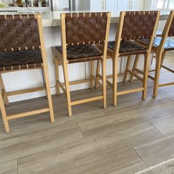 Counter Height Woven Leather Bar Stools