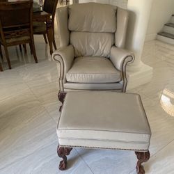 Presidential Grey Gray Leather Wingback Chair with Brass Nailheads Ball & Claw