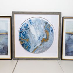 Set of 3 Paintings - Blue And Gold Modern Abstract Art
