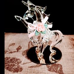 Charming Glass Unicorn Sculpture with Pink Ribbon