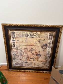 Large Framed Antique-Style World Map Print
