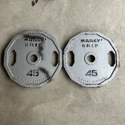 Olympic 2" 45lbs weight plates for Barbell bar weights plate 45 lb Ibs 45lb set cast iron Pair Marcy Grip