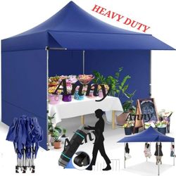 10x10 Pop Up Canopy Heavy Duty Party Tent with Removable Awning,Sidewalls,Sandbags and Rolling bag.Easy Up Outdoor Wedding Commercial Canopy,Gazebo 