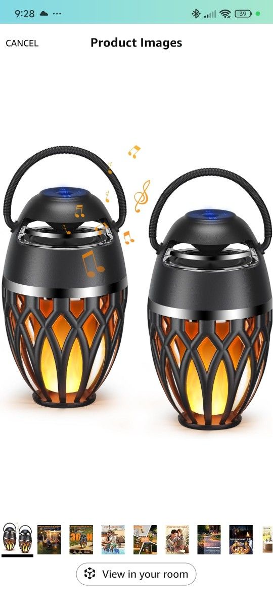 2 Pack Outdoor Bluetooth Speakers,Wireless Speaker with LED Flame Speaker BT 5.0,Waterproof Torch Lantern for Patio Pool Party,Gifts for Women Men