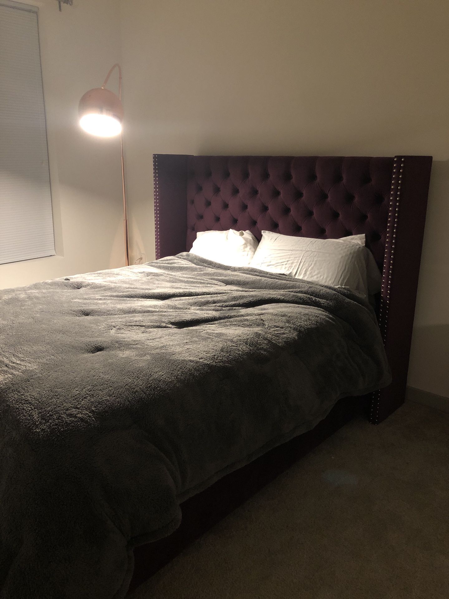 Purple velvet bed frame brand new (queen)