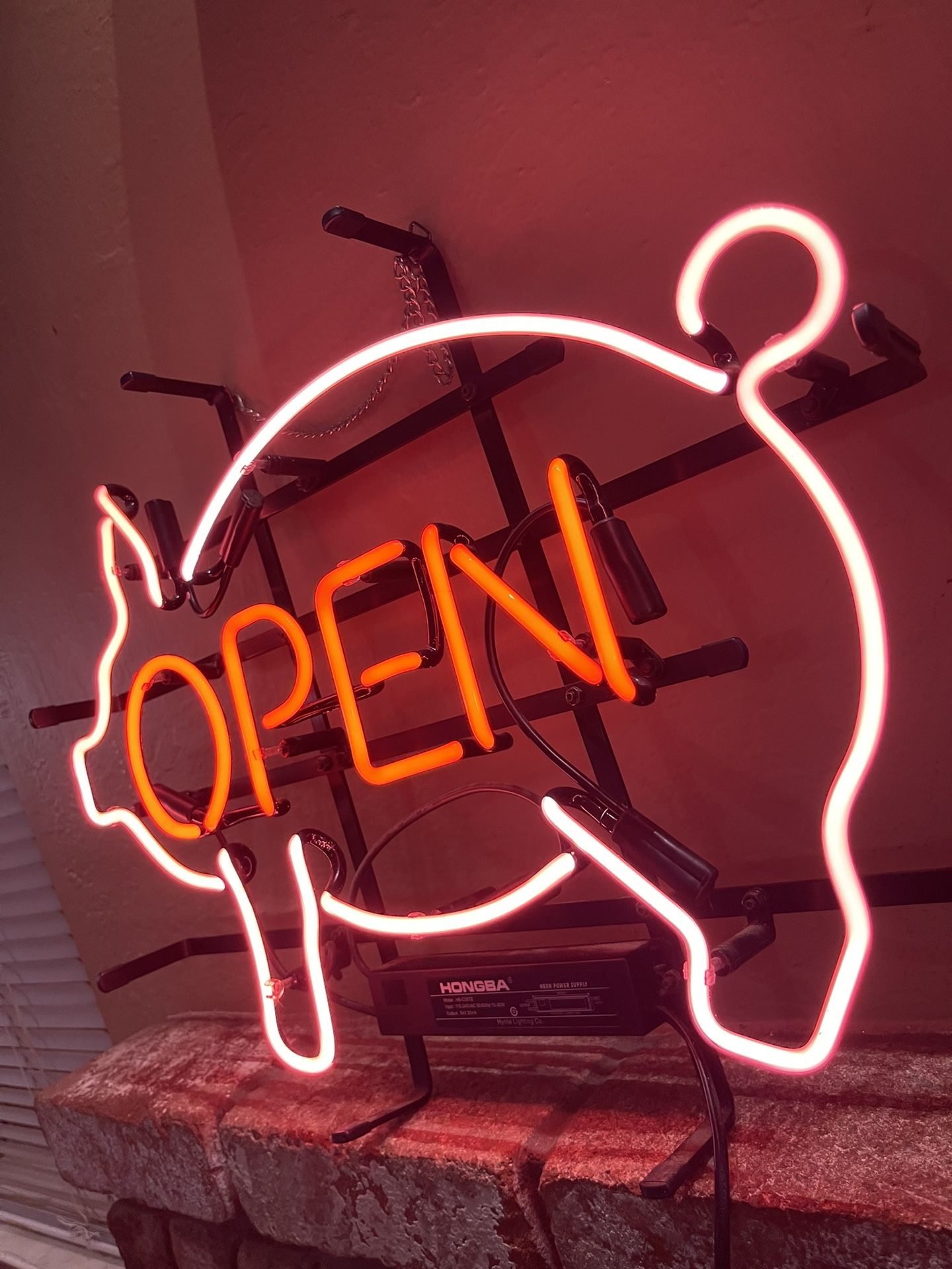 Neon Light Pig Open Sign Lamp Visual Collection Artwork 20"x16”