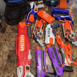 Large Lot Of Used Nerf Toy Guns Vest & Goggles