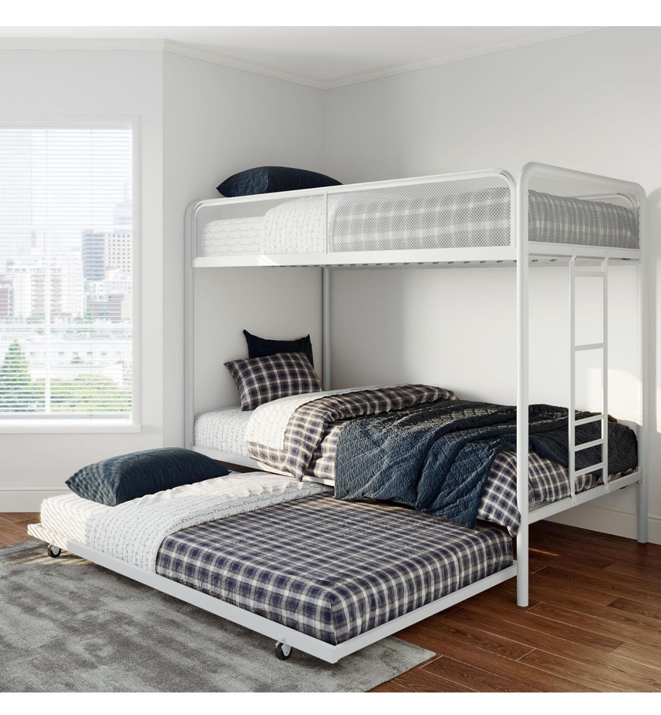 DHP Isaiah Triple Twin Metal Bunk Bed, Off White