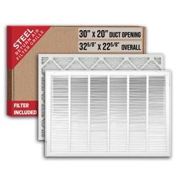 30x20 Duct Opening | Filter Included Steel Return Air Filter Grille by Handua [Removable Door] for 1-inch Filters | Vent Cover Filter Grill | White | 