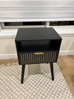 Black Mid-Century Modern Nightstand with Drawer