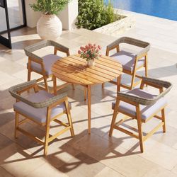 5pc Patio Furniture Solid Wood Outdoor Dining Table Set