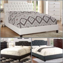 Queen White Crystal Button Bed With Ortho Mattress Included!!